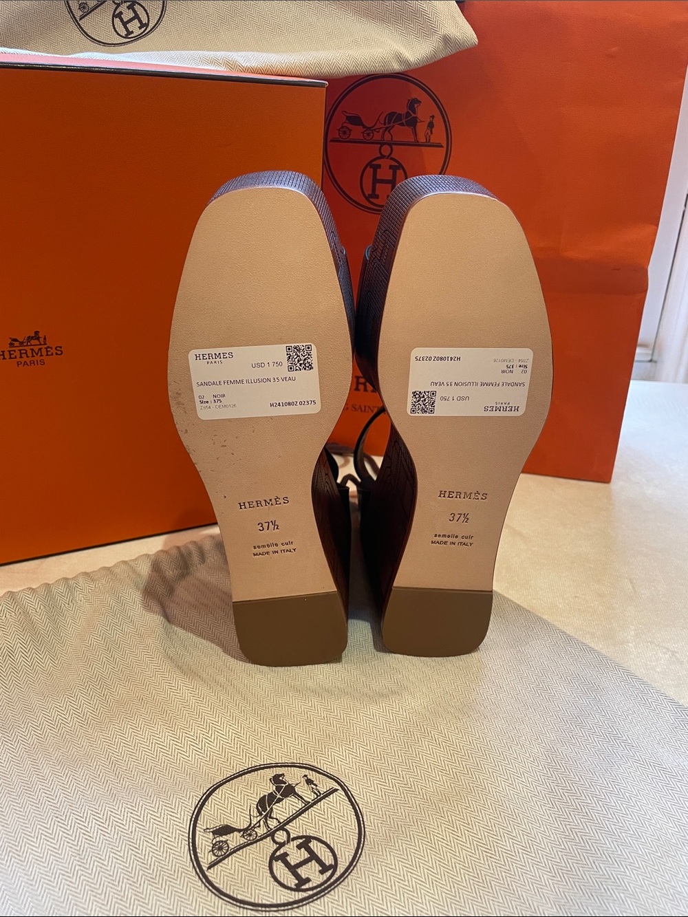 Hermes sandals femme illusion 35 Black Leather Ankle-Strap Platform Wedge - Picture 4 of 13